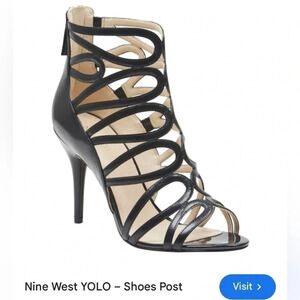 Nine West black leather gladiator heel shoes,open toe,back zip,event,great cond